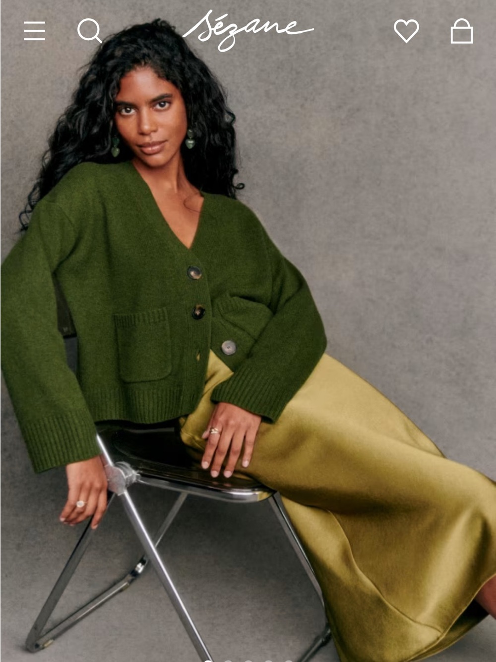 Sezane Jady Cardigan 100% Yak Wool Perfect Green XXL - Picture 2 of 12